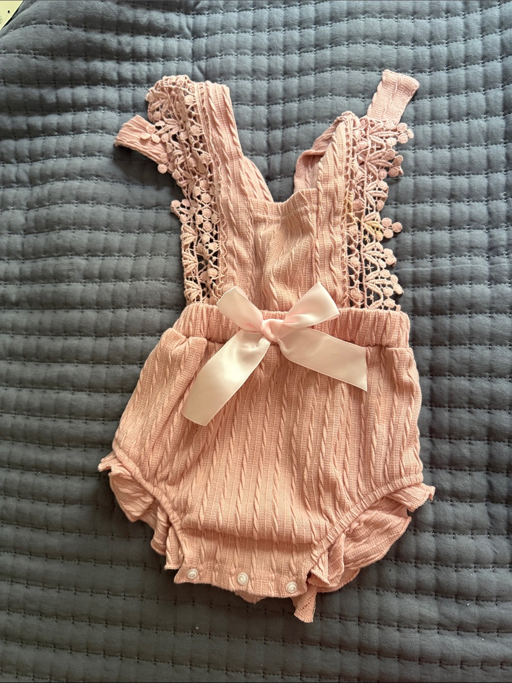 Pink Crochet Strap Baby Romper with Bow